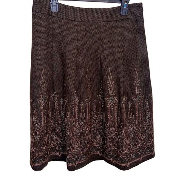Ann Taylor LOFT- Brown Tweed Embroidered Hemline Women’s Lined Skirt, Size 10 - Picture 11 of 11
